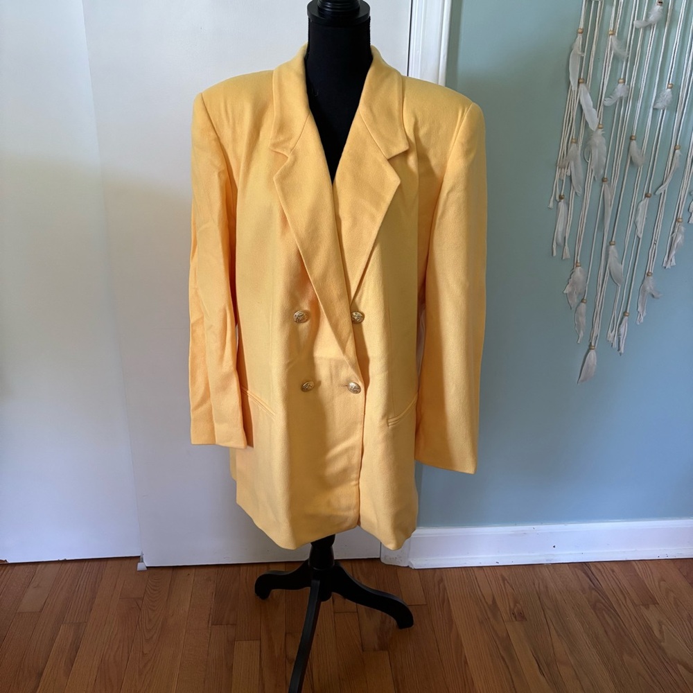 Vintage Stephanie Andrew’s Wool Yellow Double-Breasted Women's Blazer 18